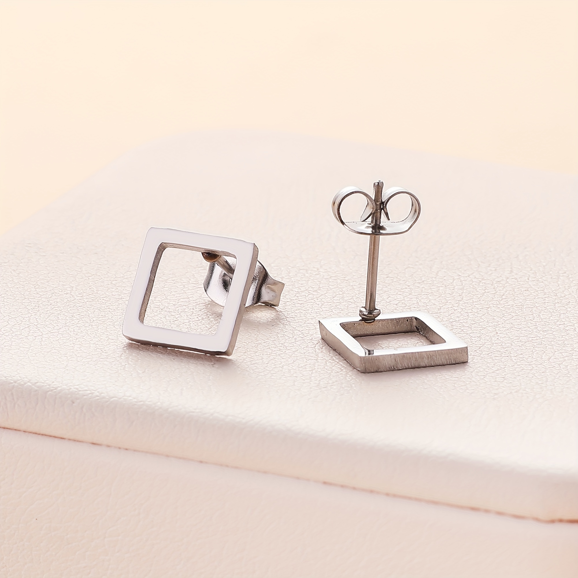 Square Stud Earrings Set Stainless Steel Hypoallergenic for Women